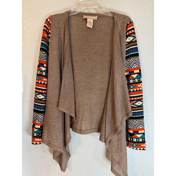 Flying Tomato Women's Medium Taupe Draped Cardigan Aztec Sleeve Boho Sweater Top - Picture 1 of 3
